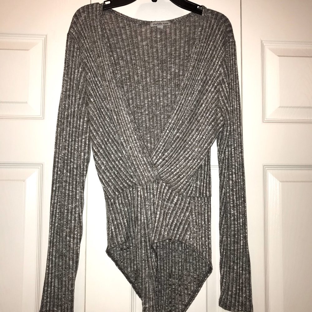 Charolette Russe gray and white wrap bodysuit